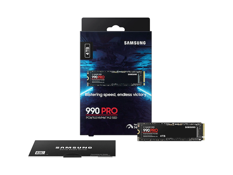 “Samsung 990 Pro 4TB SSD delivering ultra-fast data transfer speeds in a gaming PC setup, ideal for enthusiasts and professionals.”